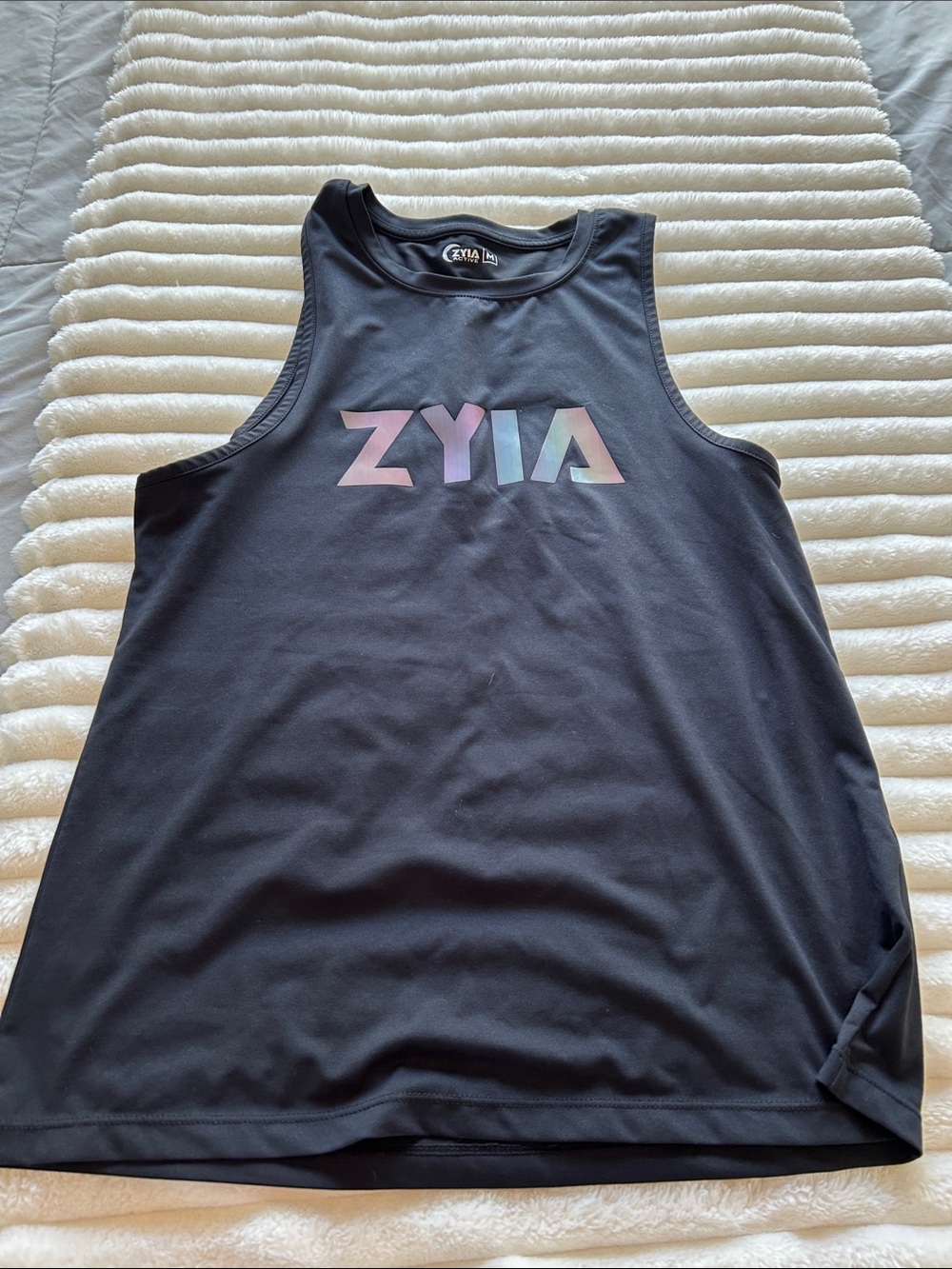 ZYIA Black Women's Athletic Tank with Pastel Iridescent Logo